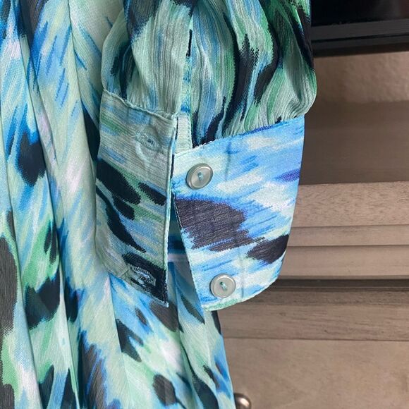NWT Spy Zone Exchange Blue/Green Print Long Sleeve Maxi Dress With Sash. Small - Picture 8 of 13